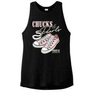 Chucks And Pearls Kamala Harris 2024 Aka Sorority Pink And Green Ladies PosiCharge Tri-Blend Wicking Tank