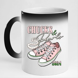 Chucks And Pearls Kamala Harris 2024 Aka Sorority Pink And Green 11oz Black Color Changing Mug