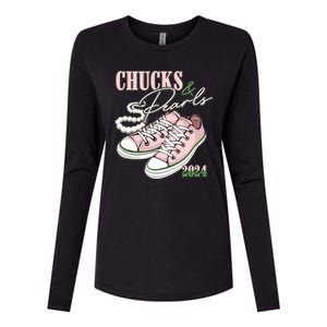 Chucks And Pearls Kamala Harris 2024 Aka Sorority Pink And Green Womens Cotton Relaxed Long Sleeve T-Shirt