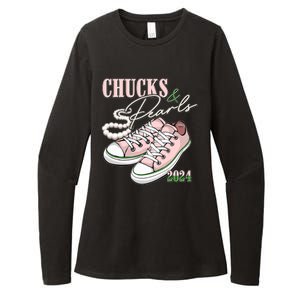 Chucks And Pearls Kamala Harris 2024 Aka Sorority Pink And Green Womens CVC Long Sleeve Shirt