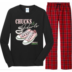 Chucks And Pearls Kamala Harris 2024 Aka Sorority Pink And Green Long Sleeve Pajama Set