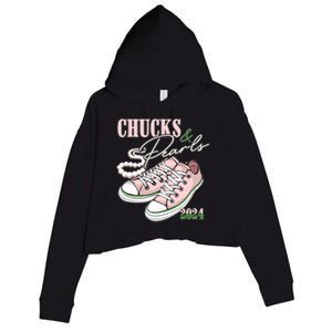 Chucks And Pearls Kamala Harris 2024 Aka Sorority Pink And Green Crop Fleece Hoodie