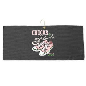 Chucks And Pearls Kamala Harris 2024 Aka Sorority Pink And Green Large Microfiber Waffle Golf Towel