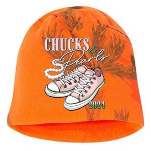 Chucks And Pearls Kamala Harris 2024 Aka Sorority Pink And Green Kati - Camo Knit Beanie