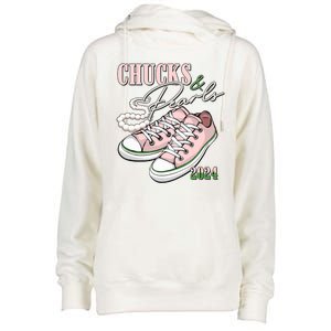 Chucks And Pearls Kamala Harris 2024 Aka Sorority Pink And Green Womens Funnel Neck Pullover Hood