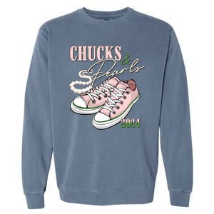 Chucks And Pearls Kamala Harris 2024 Aka Sorority Pink And Green Garment-Dyed Sweatshirt