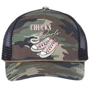 Chucks And Pearls Kamala Harris 2024 Aka Sorority Pink And Green Retro Rope Trucker Hat Cap