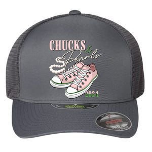 Chucks And Pearls Kamala Harris 2024 Aka Sorority Pink And Green Flexfit Unipanel Trucker Cap