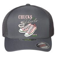 Chucks And Pearls Kamala Harris 2024 Aka Sorority Pink And Green Flexfit Unipanel Trucker Cap