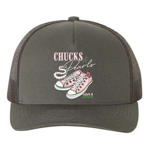 Chucks And Pearls Kamala Harris 2024 Aka Sorority Pink And Green Yupoong Adult 5-Panel Trucker Hat