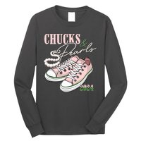 Chucks And Pearls Kamala Harris 2024 Aka Sorority Pink And Green Long Sleeve Shirt