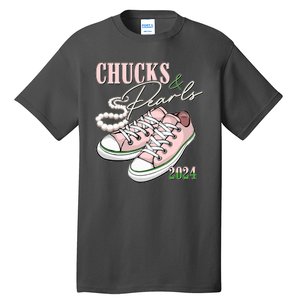 Chucks And Pearls Kamala Harris 2024 Aka Sorority Pink And Green Tall T-Shirt