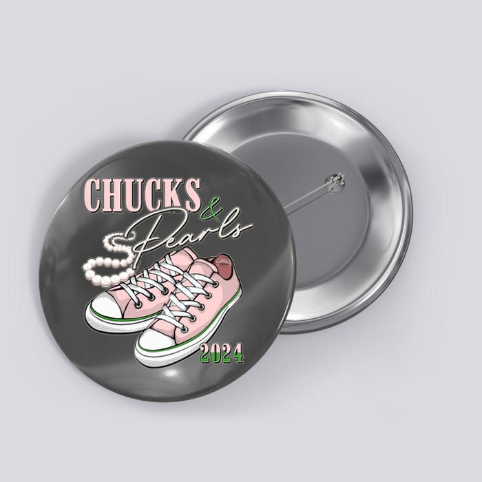 Chucks And Pearls Kamala Harris 2024 Aka Sorority Pink And Green Button