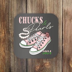 Chucks And Pearls Kamala Harris 2024 Aka Sorority Pink And Green Coaster