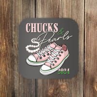 Chucks And Pearls Kamala Harris 2024 Aka Sorority Pink And Green Coaster