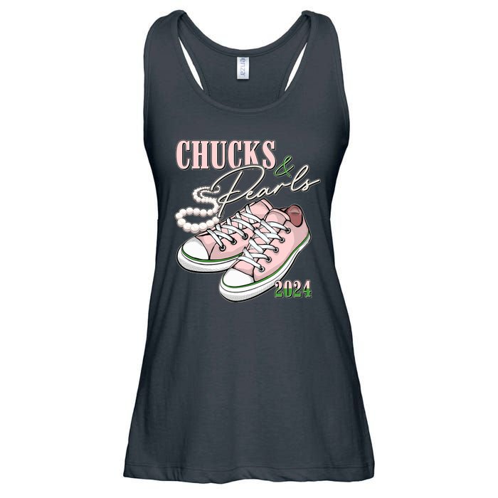 Chucks And Pearls Kamala Harris 2024 Aka Sorority Pink And Green Ladies Essential Flowy Tank