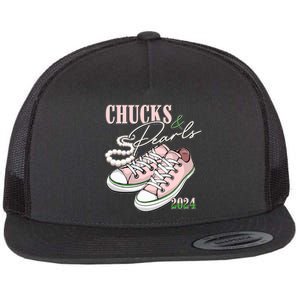 Chucks And Pearls Kamala Harris 2024 Aka Sorority Pink And Green Flat Bill Trucker Hat