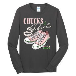 Chucks And Pearls Kamala Harris 2024 Aka Sorority Pink And Green Tall Long Sleeve T-Shirt