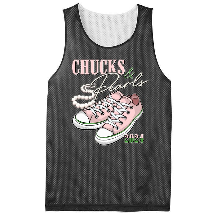 Chucks And Pearls Kamala Harris 2024 Aka Sorority Pink And Green Mesh Reversible Basketball Jersey Tank