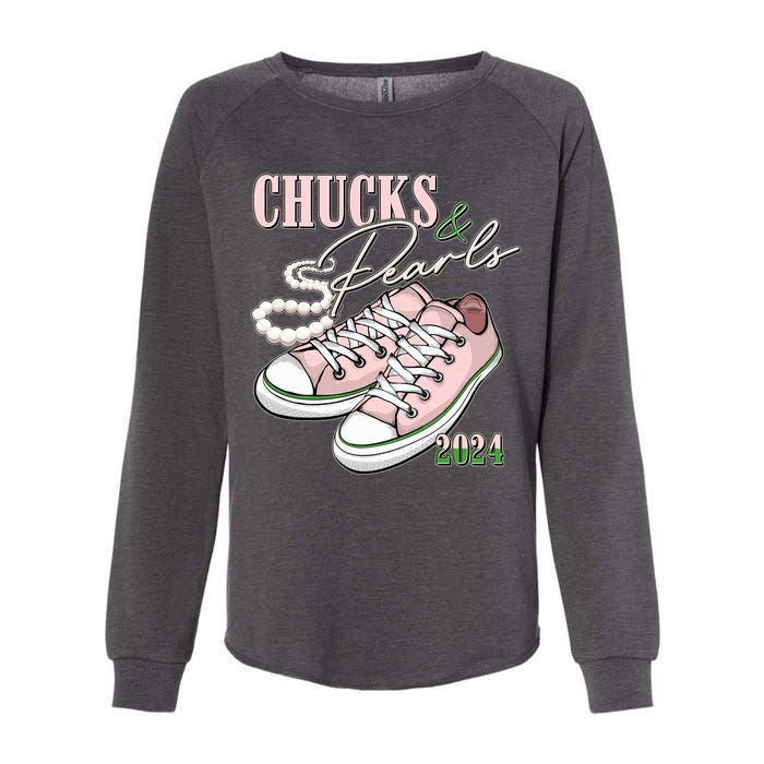 Chucks And Pearls Kamala Harris 2024 Aka Sorority Pink And Green Womens California Wash Sweatshirt