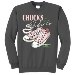 Chucks And Pearls Kamala Harris 2024 Aka Sorority Pink And Green Tall Sweatshirt