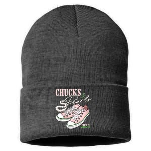 Chucks And Pearls Kamala Harris 2024 Aka Sorority Pink And Green Sustainable Knit Beanie