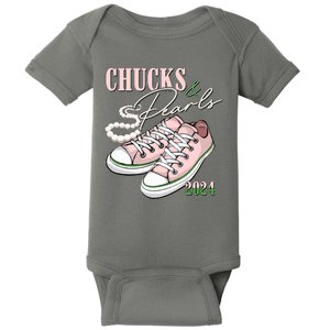 Chucks And Pearls Kamala Harris 2024 Aka Sorority Pink And Green Baby Bodysuit