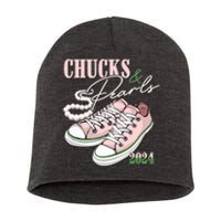 Chucks And Pearls Kamala Harris 2024 Aka Sorority Pink And Green Short Acrylic Beanie