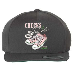 Chucks And Pearls Kamala Harris 2024 Aka Sorority Pink And Green Wool Snapback Cap