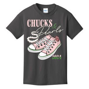 Chucks And Pearls Kamala Harris 2024 Aka Sorority Pink And Green Kids T-Shirt