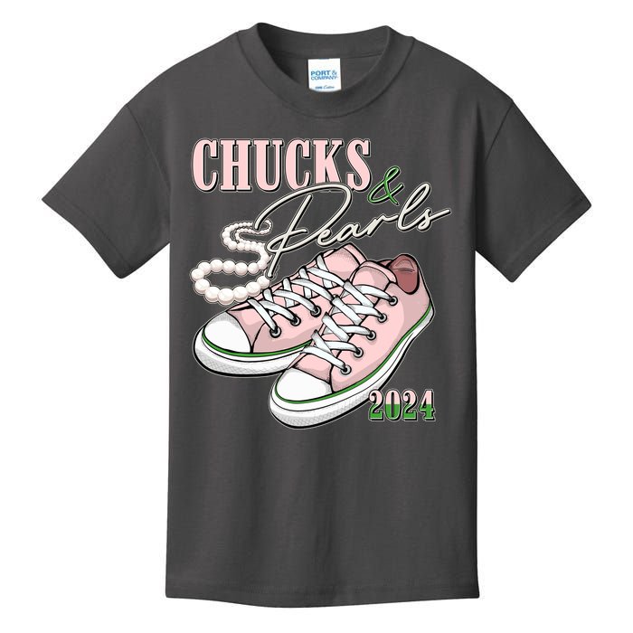 Chucks And Pearls Kamala Harris 2024 Aka Sorority Pink And Green Kids T-Shirt