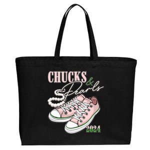 Chucks And Pearls Kamala Harris 2024 Aka Sorority Pink And Green Cotton Canvas Jumbo Tote