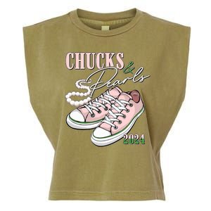 Chucks And Pearls Kamala Harris 2024 Aka Sorority Pink And Green Garment-Dyed Women's Muscle Tee