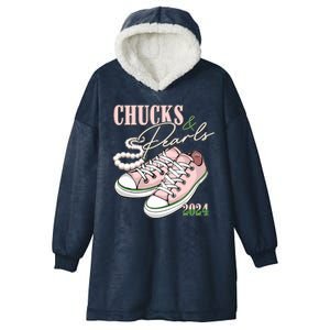 Chucks And Pearls Kamala Harris 2024 Aka Sorority Pink And Green Hooded Wearable Blanket