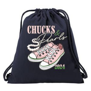 Chucks And Pearls Kamala Harris 2024 Aka Sorority Pink And Green Drawstring Bag