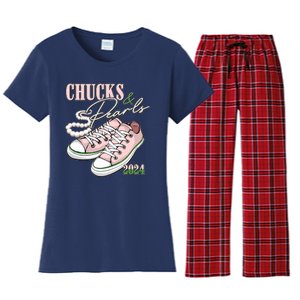 Chucks And Pearls Kamala Harris 2024 Aka Sorority Pink And Green Women's Flannel Pajama Set