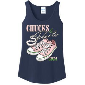 Chucks And Pearls Kamala Harris 2024 Aka Sorority Pink And Green Ladies Essential Tank