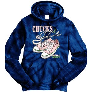 Chucks And Pearls Kamala Harris 2024 Aka Sorority Pink And Green Tie Dye Hoodie