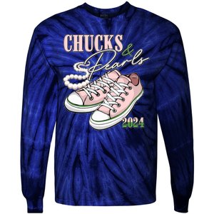 Chucks And Pearls Kamala Harris 2024 Aka Sorority Pink And Green Tie-Dye Long Sleeve Shirt