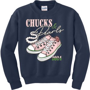 Chucks And Pearls Kamala Harris 2024 Aka Sorority Pink And Green Kids Sweatshirt