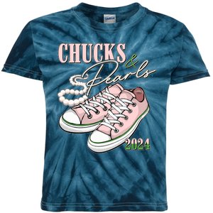 Chucks And Pearls Kamala Harris 2024 Aka Sorority Pink And Green Kids Tie-Dye T-Shirt