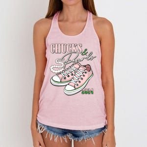 Chucks And Pearls Kamala Harris 2024 Aka Sorority Pink And Green Women's Knotted Racerback Tank