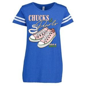 Chucks And Pearls Kamala Harris 2024 Aka Sorority Pink And Green Enza Ladies Jersey Football T-Shirt