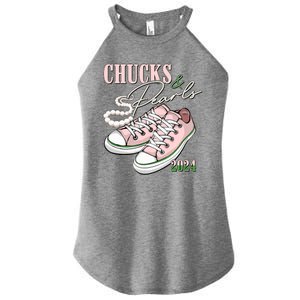 Chucks And Pearls Kamala Harris 2024 Aka Sorority Pink And Green Women's Perfect Tri Rocker Tank