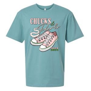 Chucks And Pearls Kamala Harris 2024 Aka Sorority Pink And Green Sueded Cloud Jersey T-Shirt