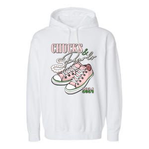 Chucks And Pearls Kamala Harris 2024 Aka Sorority Pink And Green Garment-Dyed Fleece Hoodie