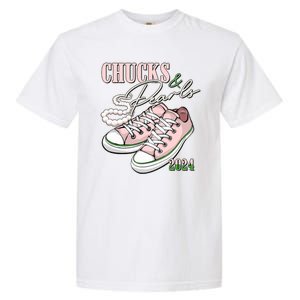 Chucks And Pearls Kamala Harris 2024 Aka Sorority Pink And Green Garment-Dyed Heavyweight T-Shirt