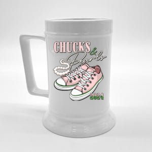 Chucks And Pearls Kamala Harris 2024 Aka Sorority Pink And Green Beer Stein