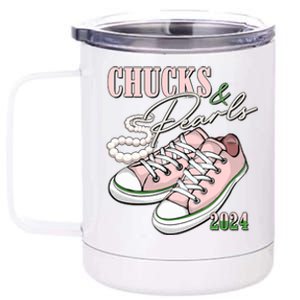 Chucks And Pearls Kamala Harris 2024 Aka Sorority Pink And Green 12 oz Stainless Steel Tumbler Cup