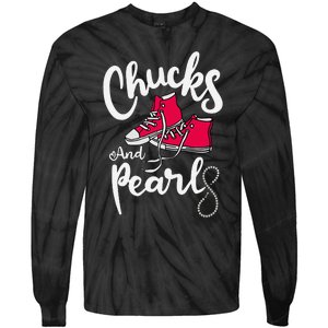 Chucks And Pearls IM With Her Kamala Harris Supporters Tie-Dye Long Sleeve Shirt